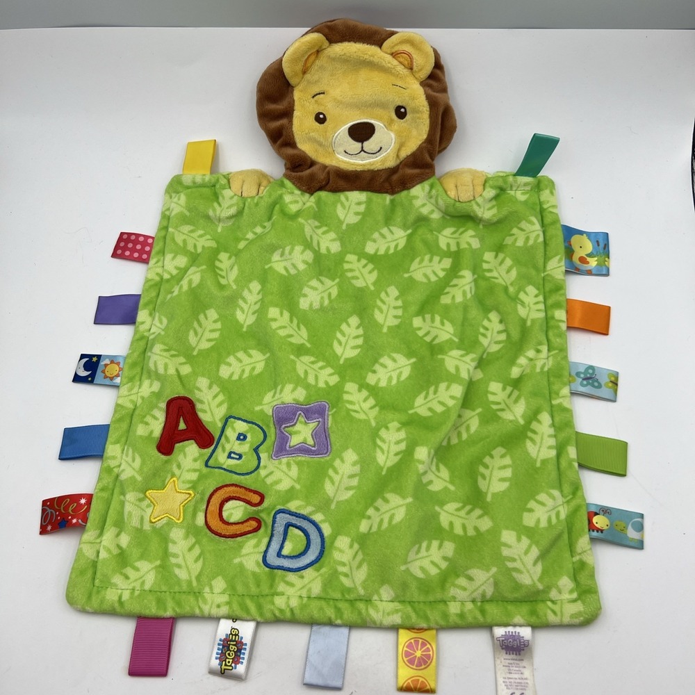 Taggies Lion abcd Baby Security Blanket Lovey‎ Green Leaf Leaves Letters Stars